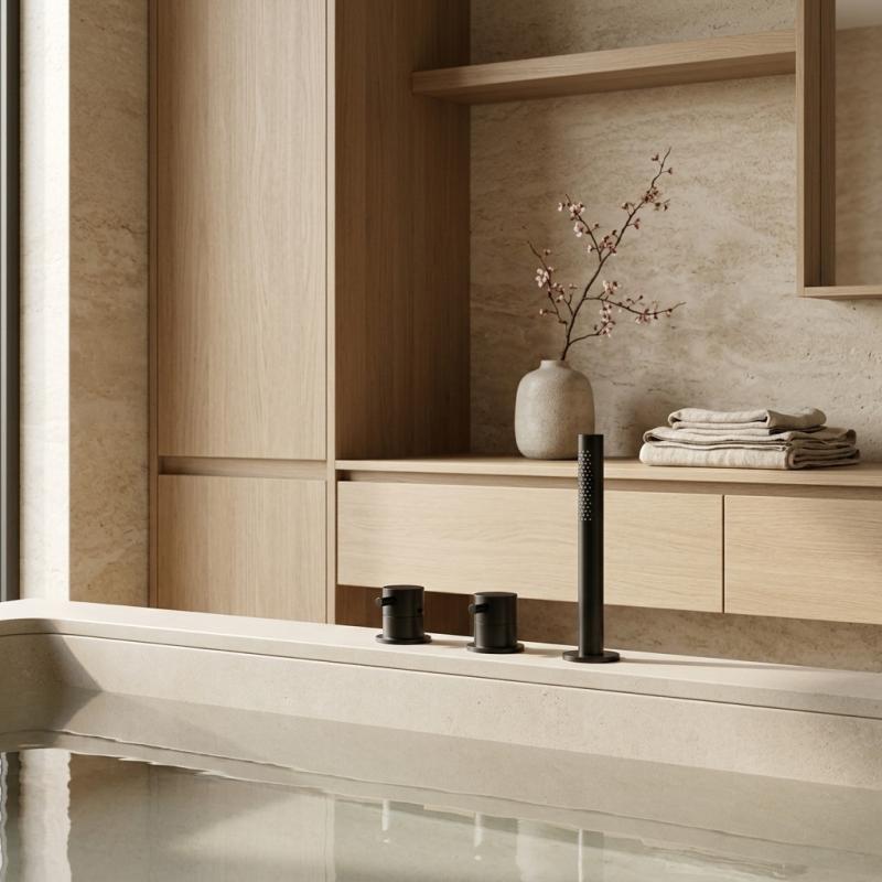 Aquanello Eterna 3-gats Badrandmengkraan met Handdouche Mat Zwart ET3100-10